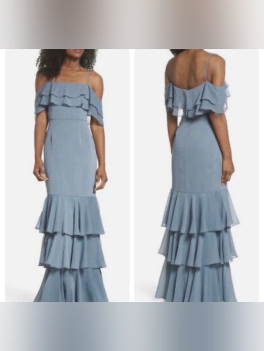 Nwt Wayf Danielle Ruffled Tiered Navy Blue Maxi Gown Sz Small